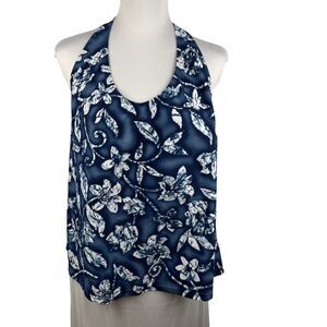 Cherokee Tankini Top 20W Blue Floral Halter Built-In Bra Swim Top NWT